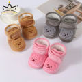 Thick Warm Baby Shoes Cute Bear Winter Coral Fleece Boy Girl First Walkers Soft Sole Plush Anti-Cold Baby Shoes. 