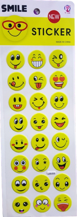 1 Card - 24 Smiley Emoji Sticker - Self Adhesive Fomic Smile Emoji Stickers