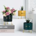 Table Ceramic Flower Vase with Iron Stand Nice, Decorative Round Bud Vase, Hydroponics Container, Plant Pot, Floral Vases for Home Decor Centerpieces With Artificial Flower. 