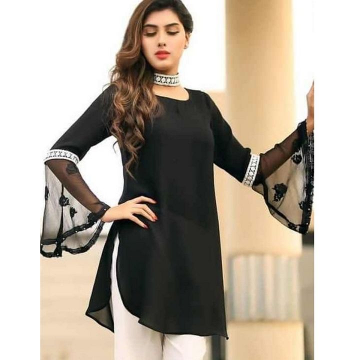 Black Kurti With Embroidered  Beautiful Sleeves