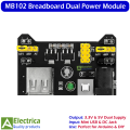 MB102 Breadboard Power Supply Module with Dual 3.3V & 5V Output, Mini USB/DC Input, On/Off Switch, for Arduino DIY Electronics by Electrica. 
