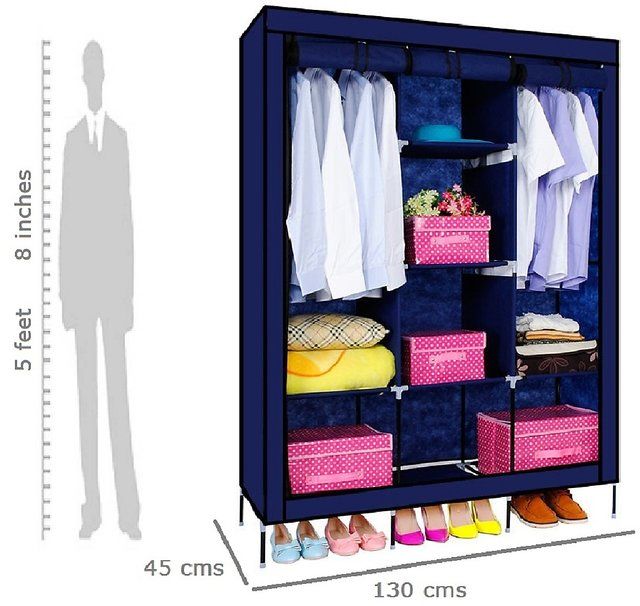 Zip Folding Printed Wardrobe with 3 Hanging Option Almari Non-Woven For Home Decoration