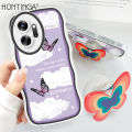 Hontinga for Infinix Zero 20 Back Cover Free Holder Beautiful Butterfly Soft Wavy Case Camera Protection Transparent TPU Phone Cover. 
