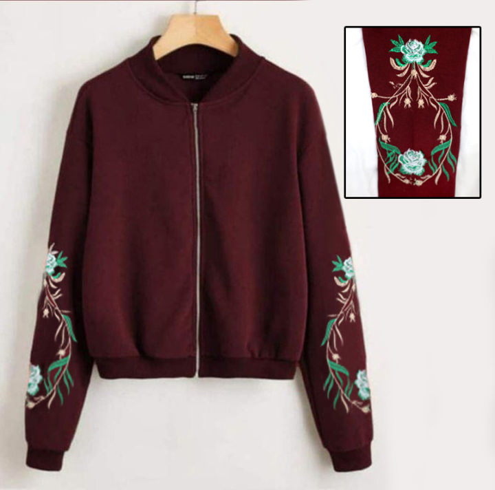 Stylish%20Flower%20Embroidery%20Fleece%20Jacket%20For%20Girls/Women%20Winter%20Collection%20(Zipper/Upper)%20-%20Image%202
