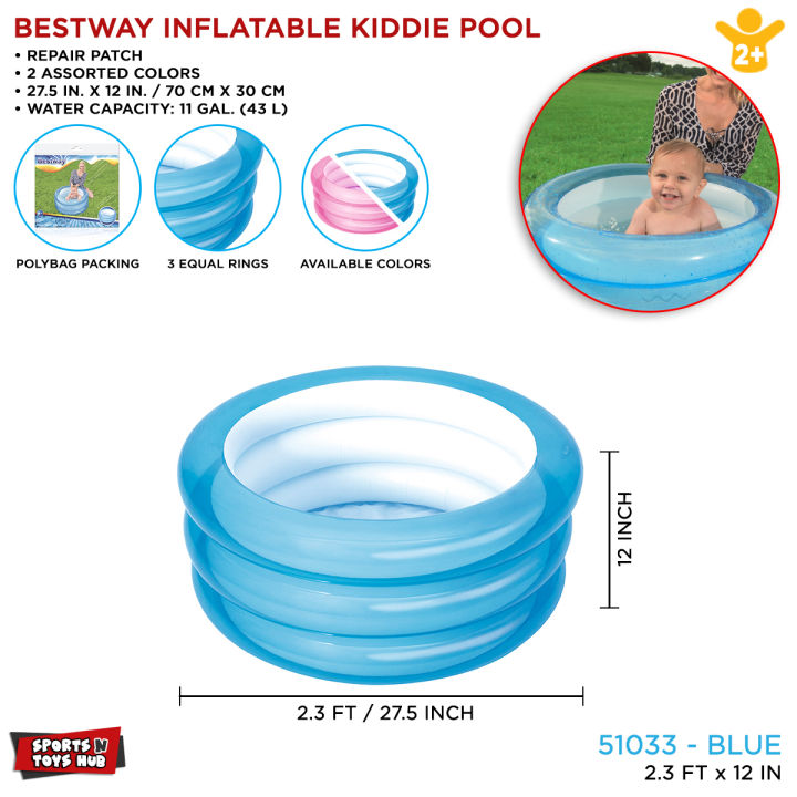 2.3 Ft Bestway Inflatable Kiddie Pool For Kids Summer Season Swimming Pools Party, Family Fun Indoor & Outdoor Kids Water Games, Swim, Play, Bath Pool & Enjoy Summers Swimming Pool For Toddler & Kids Available in 2 Colors Pink & Blue Code: 51033