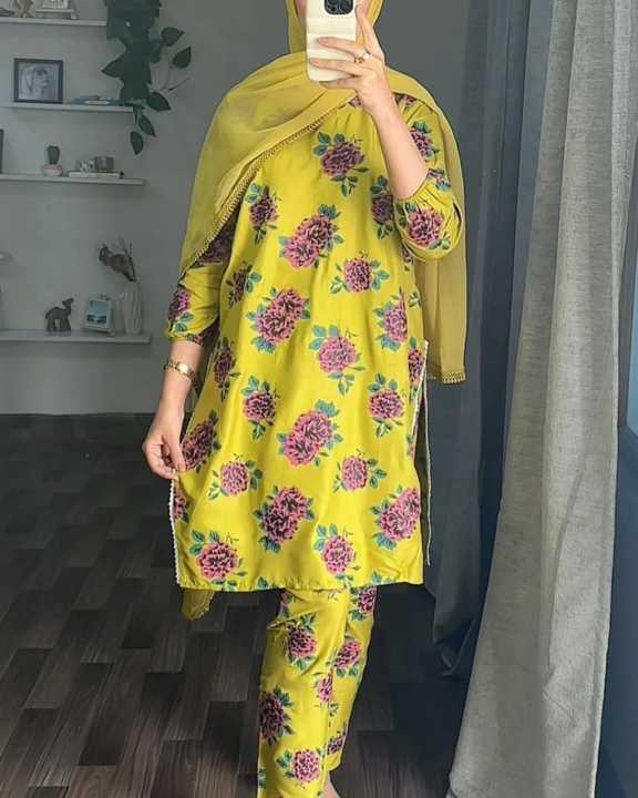 Smar's%20Fashion%20Trendy%20Stitched%20Gulab%20print%20Dhani%20colour%20dress%20for%20women%20-%20Image%207