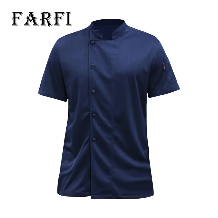 Stand-up Collar Chef Coat Stylish Unisex Chef Shirt Stain-resistant Kitchen Uniform for Restaurant Bakery Waiter Cooks Short Sleeve Stand Collar Top