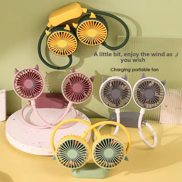 TRIMUX  USB Rechargeable Wearable Portable  Neckband Double Fan Personal Neck Fans