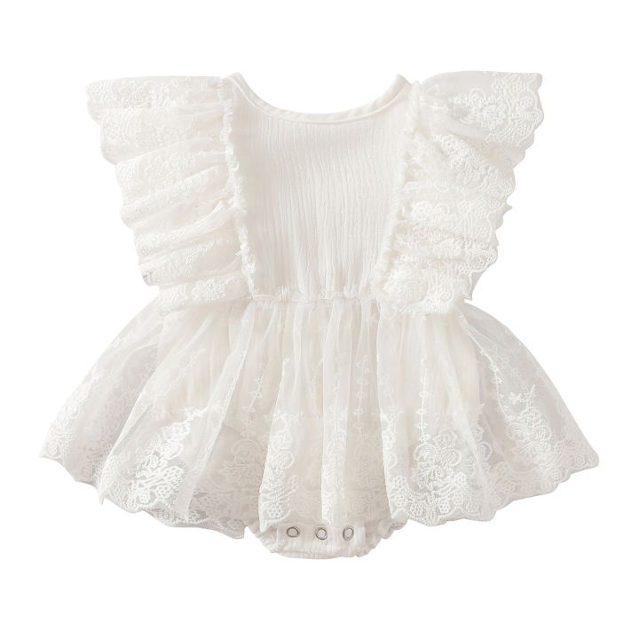 Infant%20Girls%20Romper%20Tutu%20Skirt,%20White%20Fly%20Sleeves%20Round%20Neck%20Lace%20One-piece,%200-18%20Months%20-%20Image%205