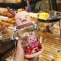 Cartoon Print Plastic Baby Water Bottle With Portable Anti Fall Straw 600ml. 