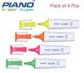 Piano HighLighter High Glow Marker, Chisel Tip, Quick Dry-Multi colors (Pack of 4 Pcs). 