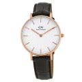 Daniel Wellington White Dial Black Leather Strap Watch For Women DW00100173. 