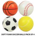 Soft Foam Soccer Sport Balls Pack for Kids - Pack of 4 Different Sport Balls. 