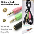 Audio Y Splitter Cable for PC Laptop Gold Plated 2 Male to 1 Female 3.5mm Headphone Earphone Mic 1.2 meter length. 