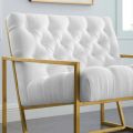 White Gold Stainless Steel Upholstered Fabric Accent Sofa - Single Seater Sofa with Arms, Upholstered Comfort, Stylish Couch for a Comfortable Living Room. 