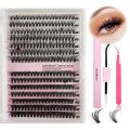 D Curl DIY Eyelash Extension Kit Black 9-16mm Natural Look Cluster Lash Individual Lashes for Self Application at Home. 
