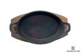 cast iron Sizzler 9" (22.7 CM), Oval Deep with Wooden Base, Krucible Kitchen, Cast Iron Naturally Non Stick, Serving. 
