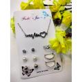Pack of 7 Jewellery set 3 Rings with adjustable sizes - 1 Necklace / Pendant  & 3 Stud Earrings. 