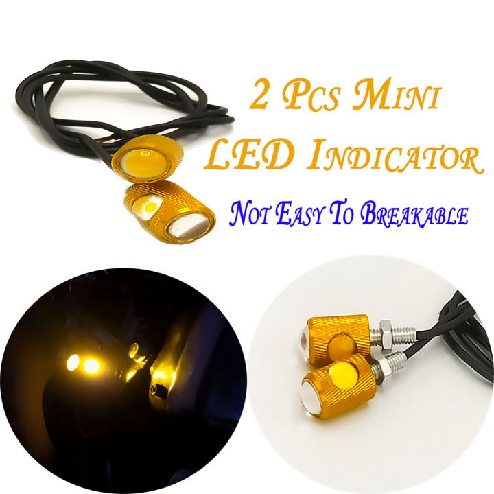 2 Pcs Mini LED indicators | Universal Motorbike Fancy Design LED Small Light accessories for number plates Screw, Indicator, long life waterproof unbreakable in accident (Yellow)