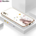Jizetin (Free Lanyard) for Redmi 9A Back Cover Butterfly Girl Luxury 6D Plating Case Side Pattern Soft Silicone Square Phone Cases. 