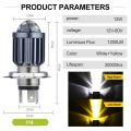 H4 LED Headlight Bulb Two Light Color Aluminium Body Super Bright for Motorcycle Bike  YBR125,YBRG,YBZ,GR150,CB150,GS150. 
