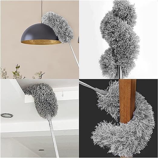 Extendable Duster with Telescoping Pole, Microfiber Bendable Cleaner, Durable Stainless Steel, Cobweb Duster, Washable Duster for Cleaning Ceilings, Fans, Lights, Lightweight Feather Duster