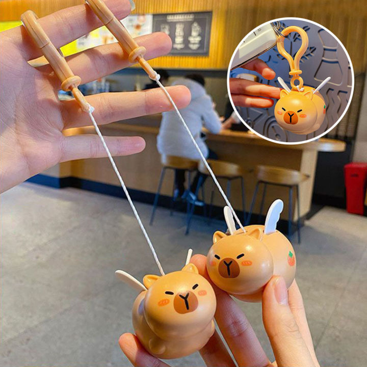 SF Cartoon Fly Capybara Key Ring Creative keychain Elastic Retractable Pull Key Chain Small Gift Small Charm