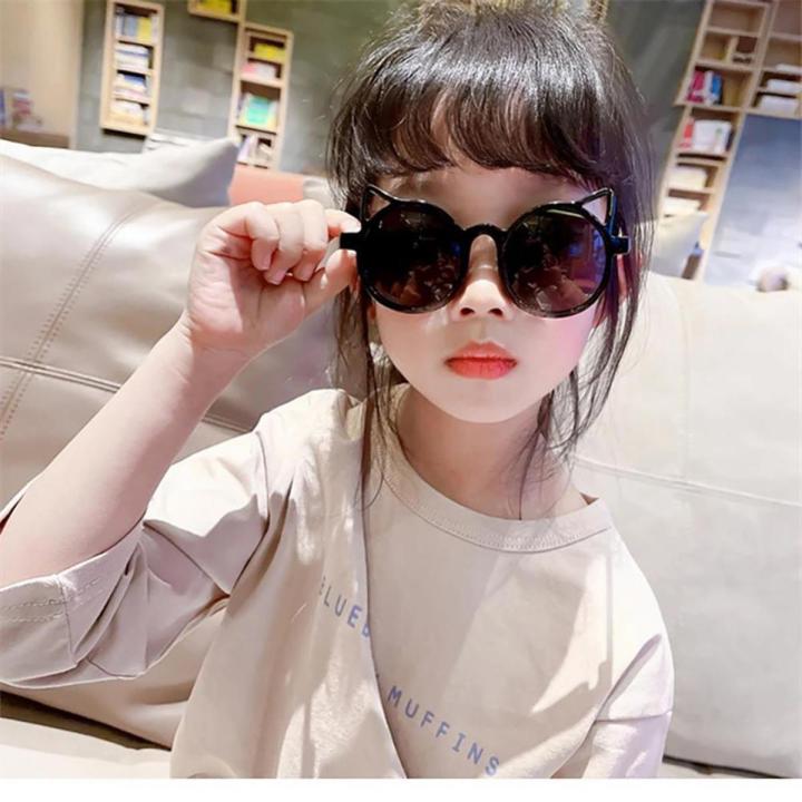 【hot】 Kids Sunglasses Summer Girl Boys Cute Cartoon Cat Ears Ultraviolet-Proof Round Convenience Glasses Eyewear Shades Goggles