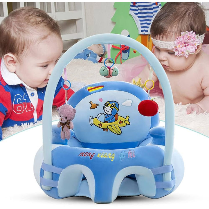 Sofa Support Seat Cover For Baby, Plush Baby Feeding Chair Cartoon Safety Seat Learning Nest Washable With Rod Toys