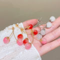 Fashion New Light Pink Cherry Earrings Women's All-Match High-Grade Online Influencer Earrings Sweet Girly Temperamental Earrings. 