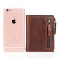 Leather Men Wallets Name Engraving Cow Leather Short Card Holder Men Purse Double Zipper Male Wallet. 