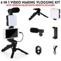 6 in 1 Video Making Vlogging Kit Tripod For Smartphone & Camera Vlog Kit - Mini LED Video Light, Extendable Phone Clip, Tripod with Adjustable Brightness For Live Stream Vlog Video Shooting Video Conference Selfie. 