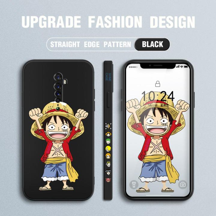 Jizetin for OPPO Reno 2 Case Anime One-Piece Monkey D. Luffy Anime Side Design Phone Case Square Edge Pattern Liquid Silicone Cases Full Cover Camera Shockproof Protective Case