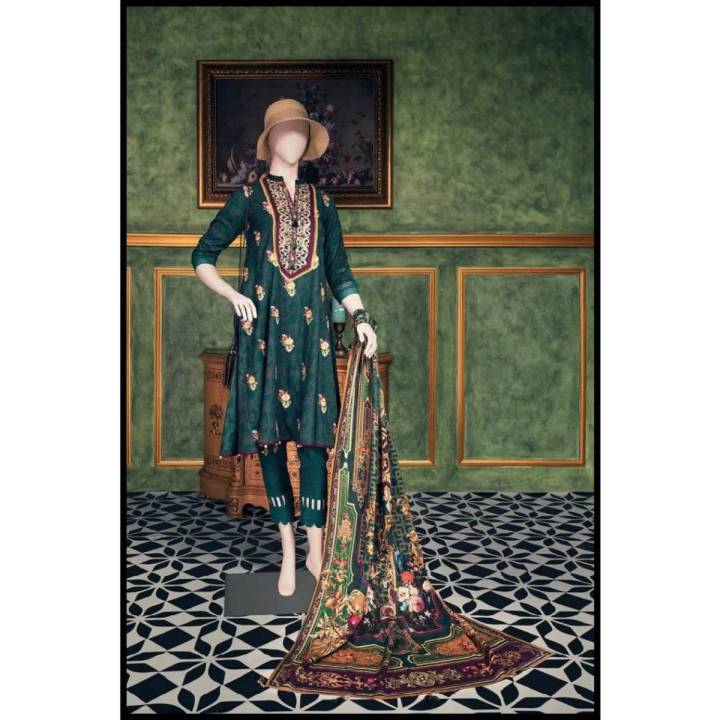 Stitched Chikaan Embroidered Shirt Along Indian Chunri Silk Duppata 2 ...