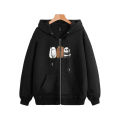 Black 3 Bear Printed Zipper Hoodie for Girls & Women - Stylish, Warm, Premium Quality. 