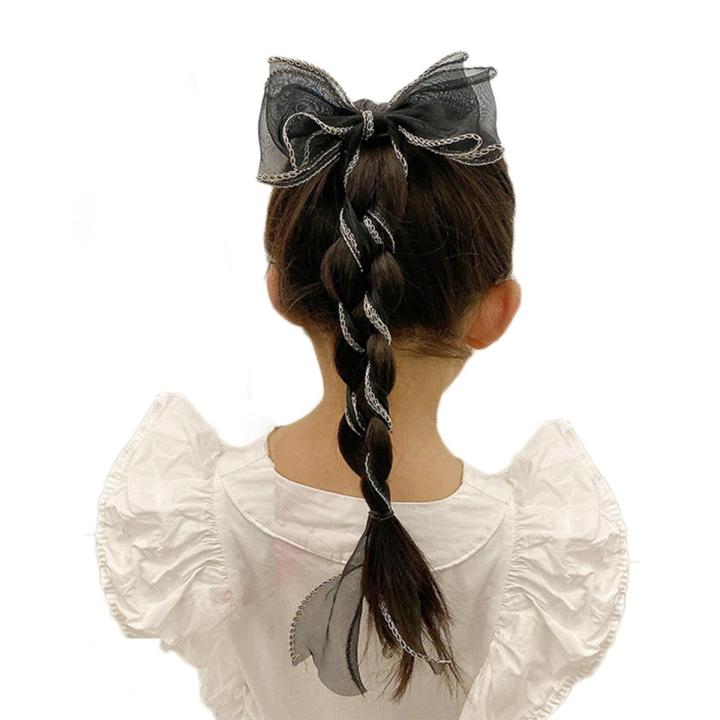 Hair Clips Korean Style Hair Accessories Net Yarn Girls Long Ribbon Hair Bow for Christmas