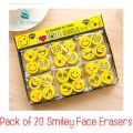 Pack of 20 – Smiley Face Erasers for Kids / Cartoon Eraser Emoji Stylish Erasers for Girls / Cute Erasers Pencil. 