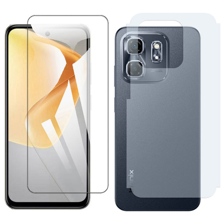 Infinix Hot 50i Glass Screen Protector High Quality Polish Glass  + Back Matte Protector Soft Skin Sheet Soft Protector For Hot 50i