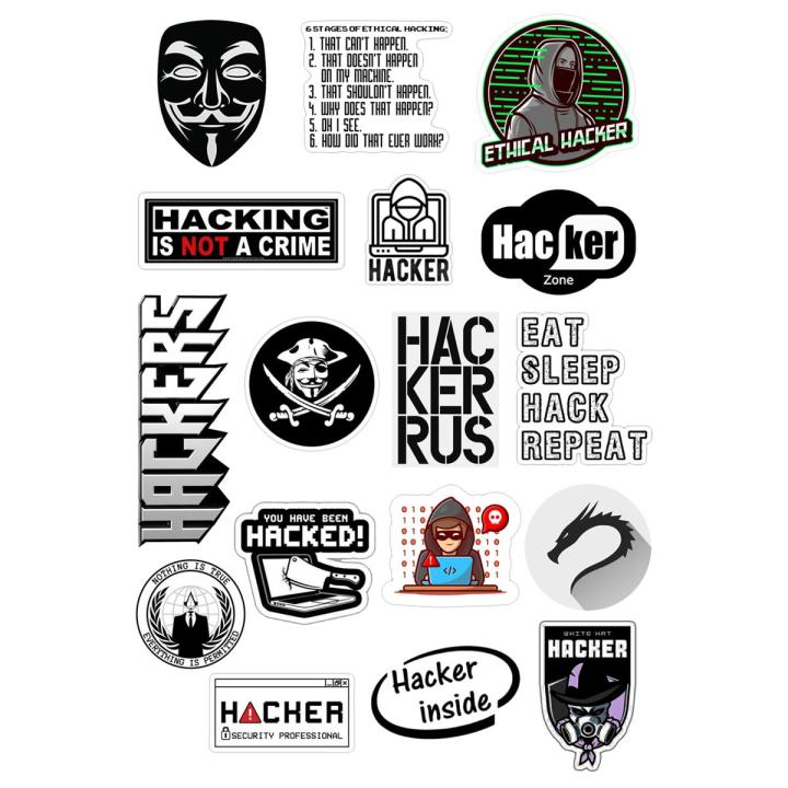 Stickers Pack Black n White Hackers laptop mobile water bottles guitar fridge
