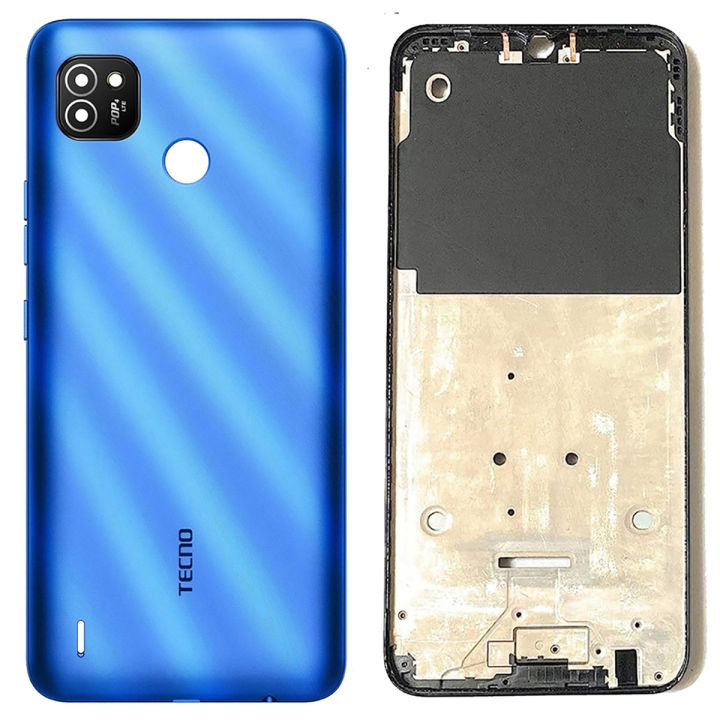 Tecno Pop 4 Lite Middle Frame Housing with Power Volume Buttons & Camera Lens Complete Body Casing Replacement Pop 4 Lite - Blue