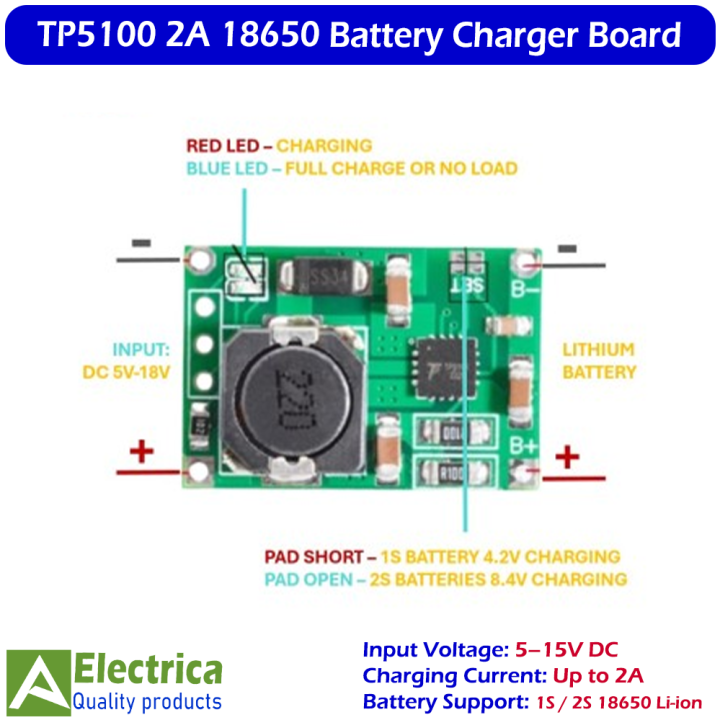 TP5100%205-15V%202A%20Lithium%20Battery%20Charger%20Module%20for%2018650%20Li-ion%20Cells,%20Fast%20Charging%20Protection%20Circuit%20Board%20by%20Electrica%20-%20Image%203