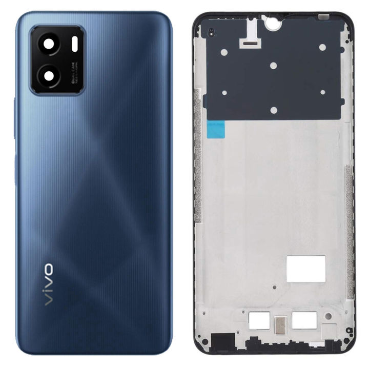 Vivo Y15s Middle Frame Housing With Side Button and Camera Lens Complete Body Casing Replacement For Y15s - Blue