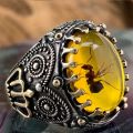 2023 New Handmade Turkish Ring For Men Vintage Eagle Pattern Black Zircon Rings Punk Trendy Islamic Religious Muslim Jewelry. 