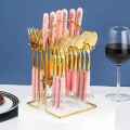 CherryBox Spoon Fork & Knife Set, Dinnerware Cutlery Set with Stand, Gold Plated  Stainless Steel , 24 Pcs. 