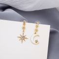 Silver Needle Sun Moon Myth White Moon Cross Micro-set Crystal Earrings Asymmetrical Girl Stud Earrings for gilrs for women low price. 