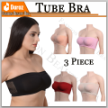 Pack of 3 Free Size Auto Fitting Bras / Blouse / Brazier / Brazzer / Brassiere Top Quality Multicolor Tube Patti Fashion Bras with Decent Stylish Stretchable Bra for Teenage and Training in Red Black Skin Pink Colors. 