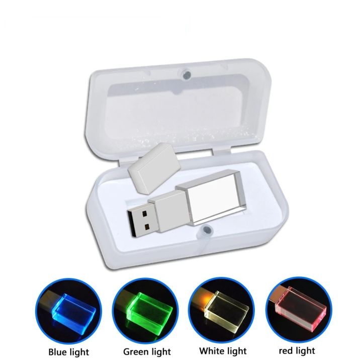 New Crystal USB Flash Drive with LED Light Usb 2.0 4GB 8GB 16GB 32GB 64GB Photography Gifts Pendrive Custom Logo pen drive