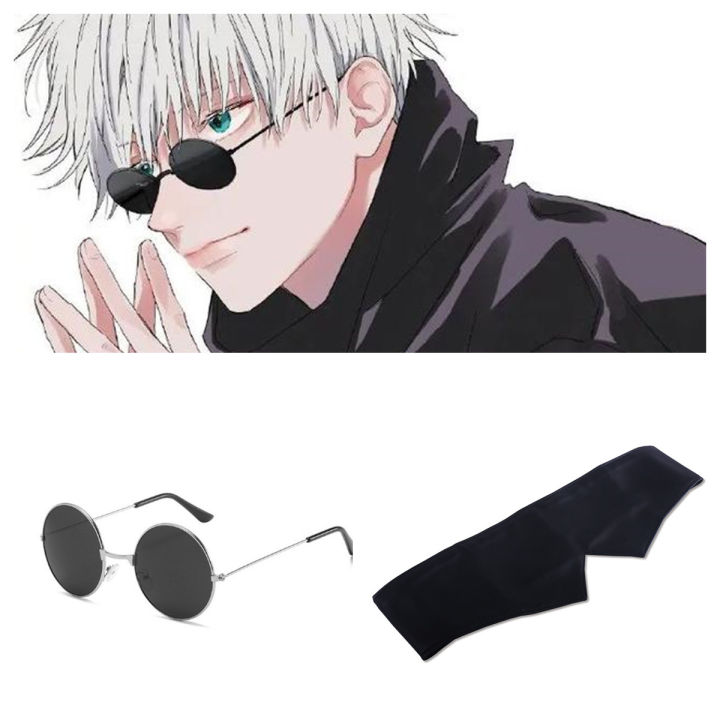 ACE Anime Jujutsu Kaisen Gojo Satoru Cosplay Props Black Glasses Steampunk Round Frame Eyewear Sunglasses Accessories Men Women EmotionaE