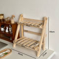 Elegant Natural Wood Triple-Layer Folding Bookshelf and Display Rack. 