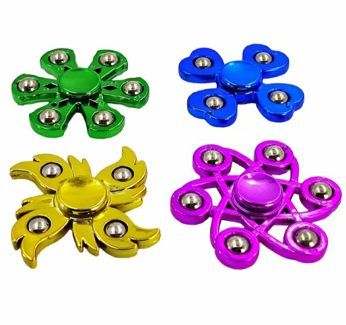 Pack of 3 Fidget Spinner Stress Reducer Toy | Metal Barring | Metal Balls | Multi Color | Multi Design | With Box